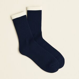 J. Crew Men's Ribbed Athletic Socks Gym Stripe Navy Blue & Cream One Size